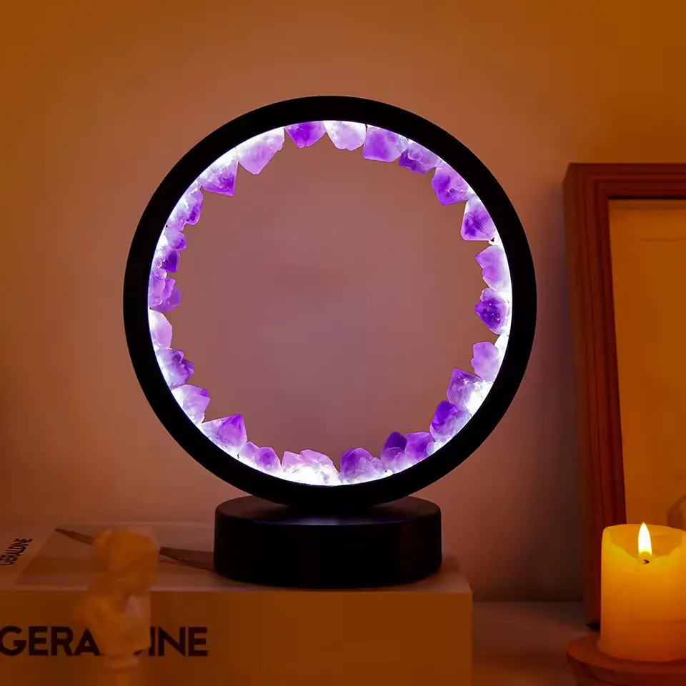 LED Kristall Tischlampe | Natürlicher Amethyst Edelstein Wohnkultur Licht